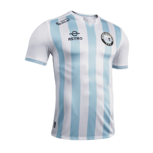A white and baby blue colored jersey