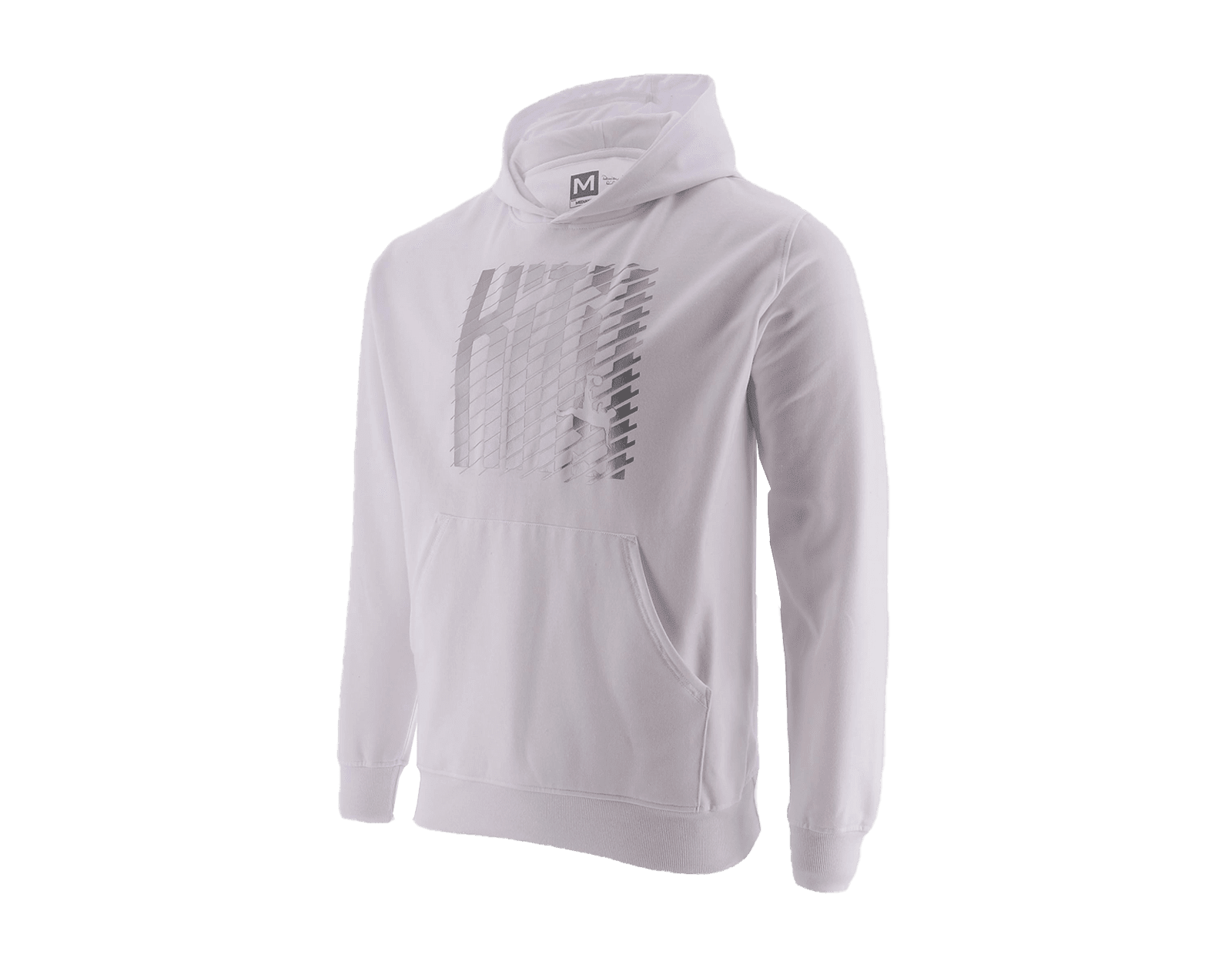 A white hoodie with pockets in the middle