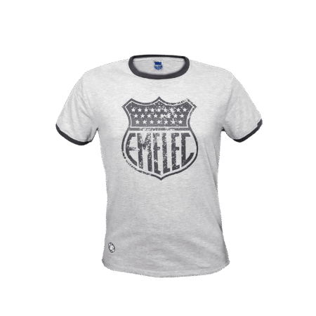 A white shirt with huge logo in front