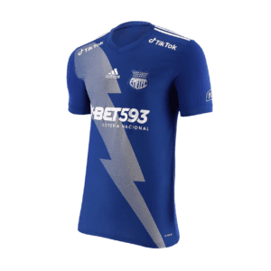 A blue jersey with a thunder design on the front